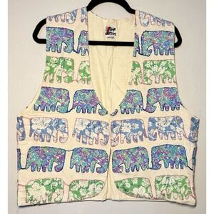 Vintage Hippy Kaktus Vest Size L Elephant Quilted Stitch Safari Savanna 90s Boho